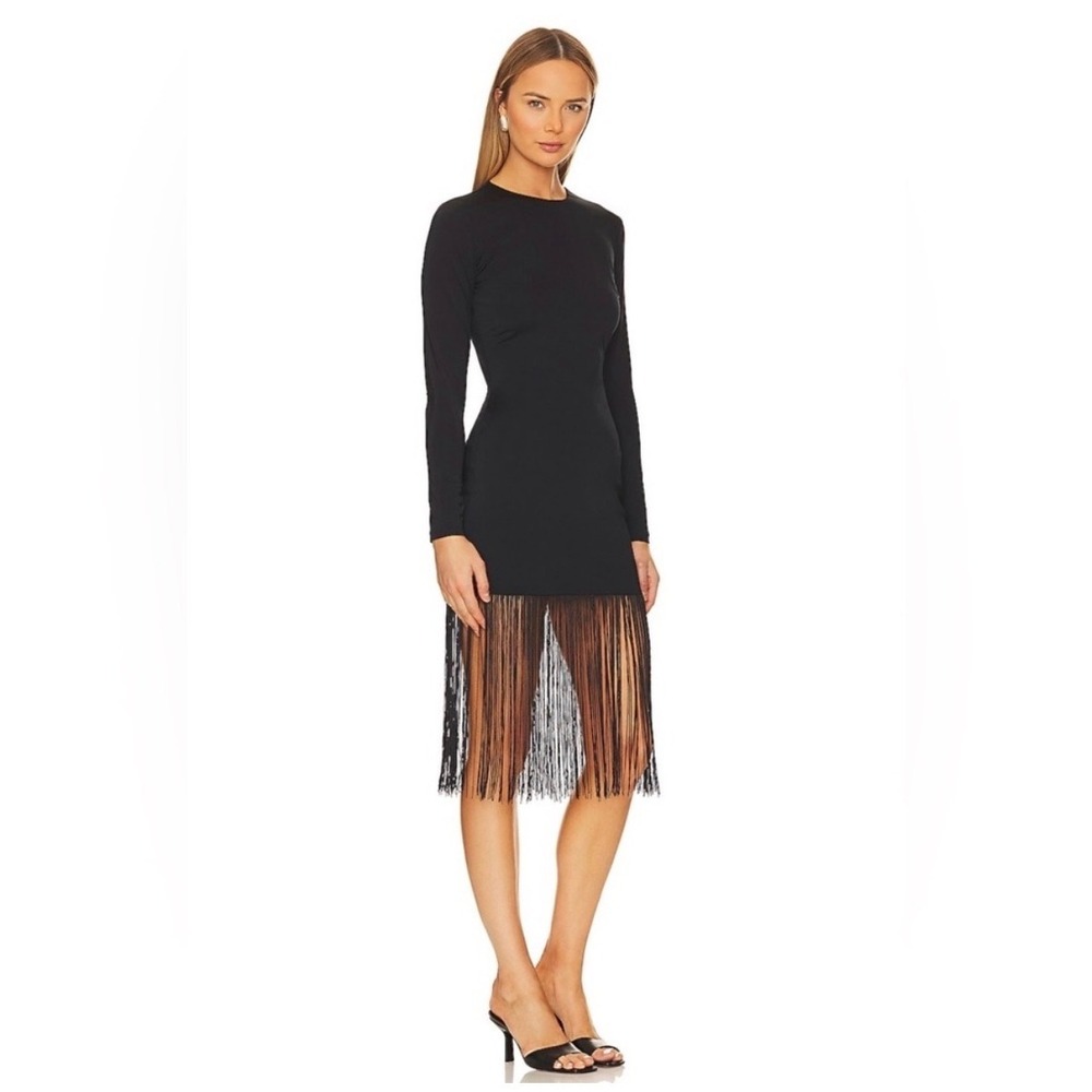 Amanda Uprichard x REVOLVE Honora Whimsy Preppy Old Money Fringe Black Dress S - Picture 3 of 8